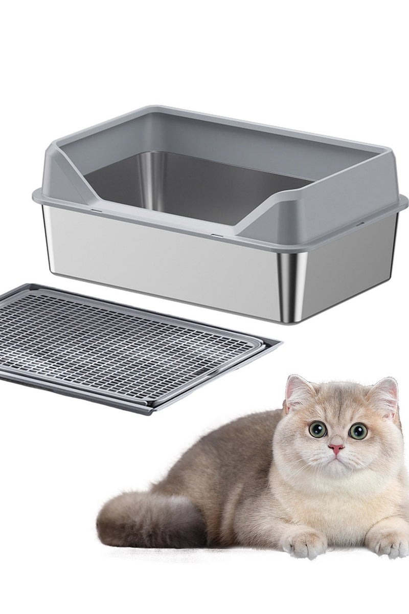 Kidle Stainless Steel Cat Litter Box Metal Litter Pan Tray with High Wall Semi-Closed Side Door Pet Litter Box - Image 1