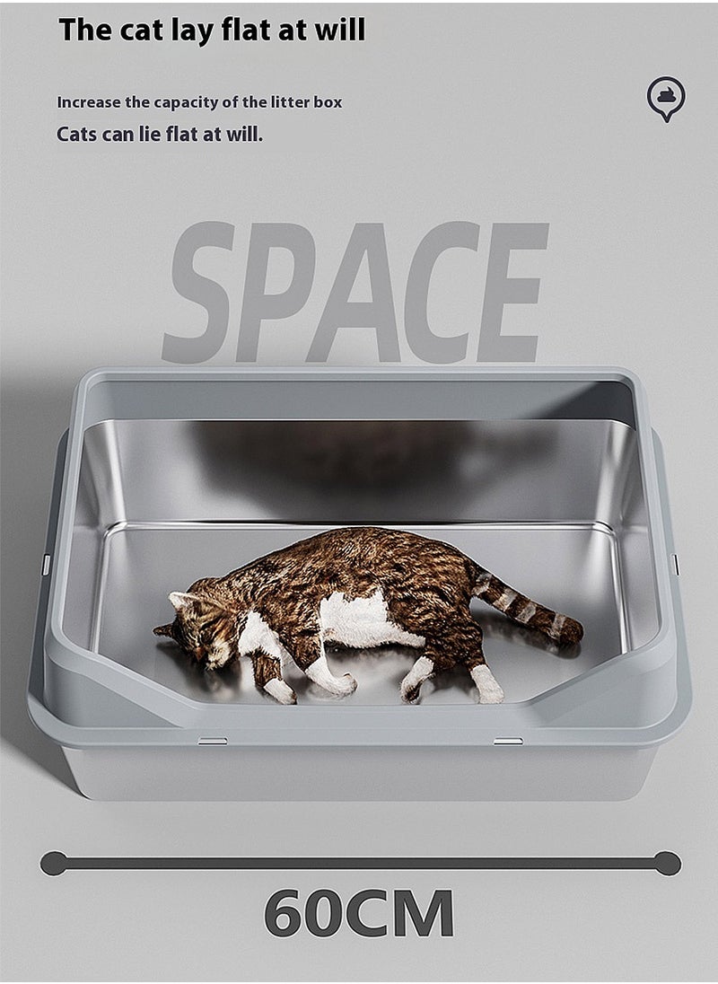 Kidle - Stainless Steel Cat Litter Box Metal Litter Pan Tray with High Wall Semi-Closed Side Door Pet Litter Box - Image 1