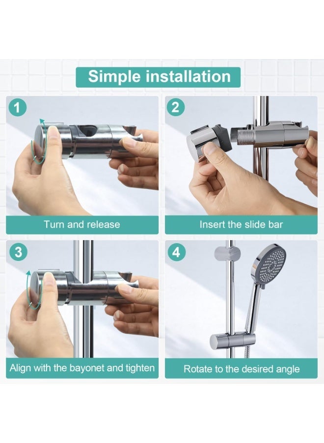 حامل دش يدي قابل للتعديل قطر 18-25 مم حامل دش قوس، ABS + كروم مطلي تصميم السطح حامل دش، مناسبة لقضبان دش مع قطر خارجي من 18-25 مم (الفضة) - Image 5