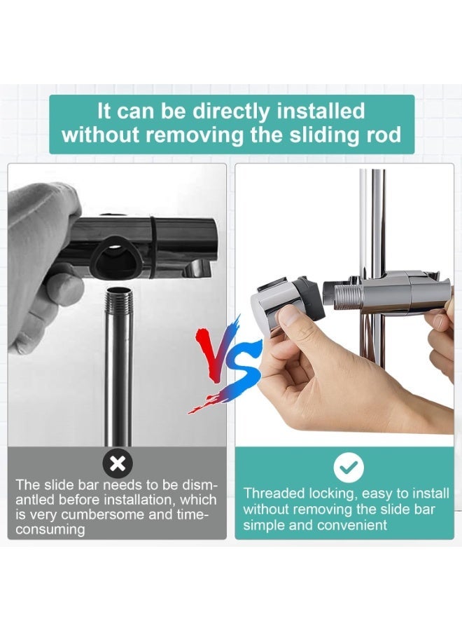 حامل دش يدي قابل للتعديل قطر 18-25 مم حامل دش قوس، ABS + كروم مطلي تصميم السطح حامل دش، مناسبة لقضبان دش مع قطر خارجي من 18-25 مم (الفضة) - Image 2