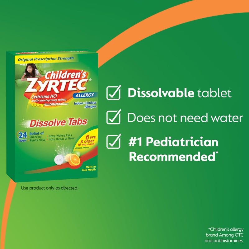 Zyrtec Children's 24 HR Dissolving Allergy Tablets, Cetirizine, Citrus Flavor, 24 ct - Image 3