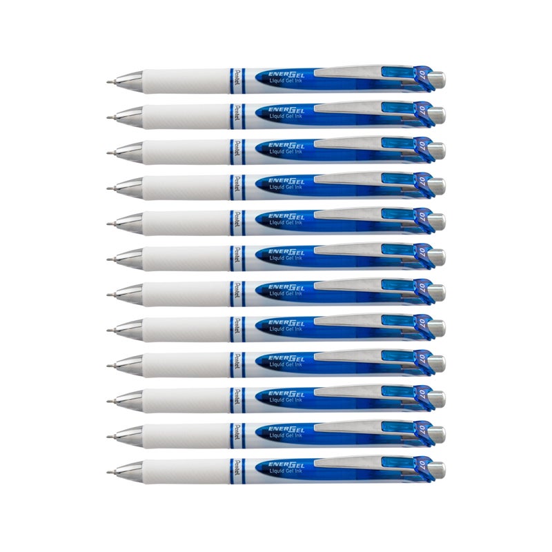 Pentel EnerGel RTX Pearl Retractable Liquid Gel Pen, (0.7mm) Medium Line, Needle Tip, Blue Ink, 12 pack (BLN77PW-C) - Image 1
