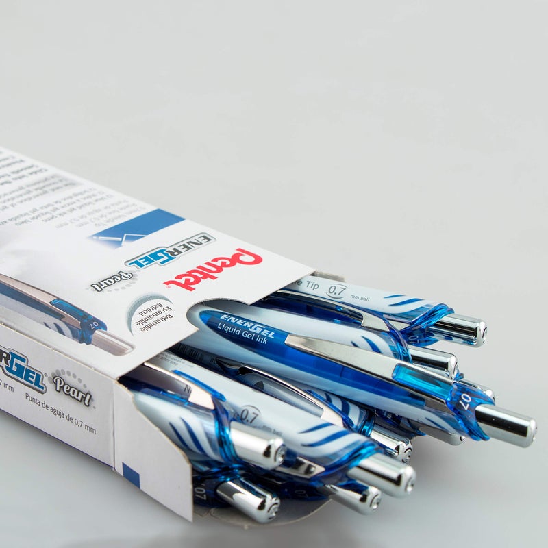 Pentel EnerGel RTX Pearl Retractable Liquid Gel Pen, (0.7mm) Medium Line, Needle Tip, Blue Ink, 12 pack (BLN77PW-C) - Image 2