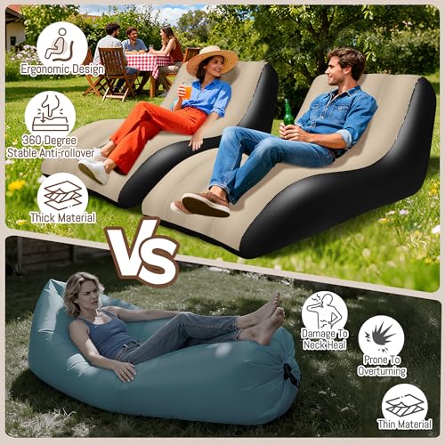 SeaSlep Inflatable Couch for Camping, Blow-Up Couch with Flocked Surface, Portable Inflatable Couch, Twin Size Sofa Bed, Comfortable Air Sofa Outdoor, Durable Blow up Couch for Indoor/Outdoor(Brown) - Image 5