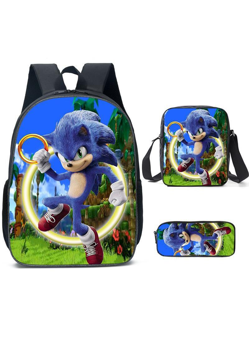 general 3-Piece Cartoon SONIC 3D Print Backpack Set - Image 1