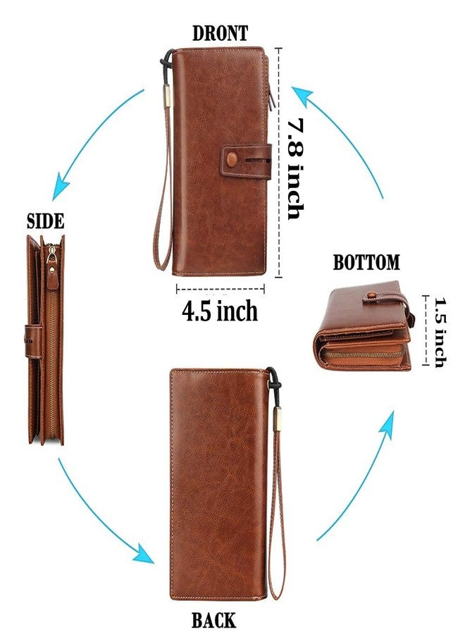 FT FUNTOR Women's Big Fat RFID Blocking Wallet Leather Zip Around Clutch Large Purse Phone Organizer Wristlet brown - Image 5