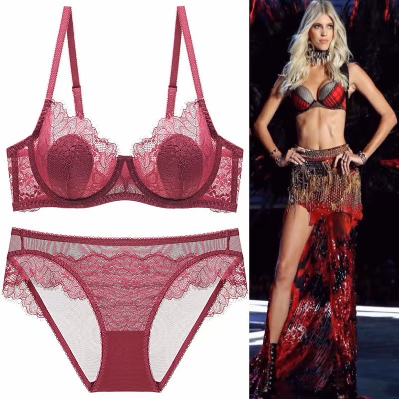 Lace Underwear Women'S Pure Attraction Rabbit Ears Push-Up Big Chest Small Ultra-Thin Plus Size Bra Suit - Image 3