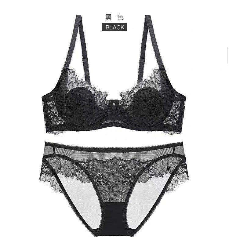 Lace Underwear Women'S Pure Attraction Rabbit Ears Push-Up Big Chest Small Ultra-Thin Plus Size Bra Suit - Image 1