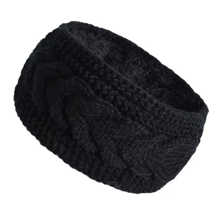THE DDS STORE Women Soft Stretch Winter Headbands Fuzzy Fleece Lined Ear Warmer Knit Thick Warm Crochet Headband Winter Accessories (Black, One Size Fits Most) - Image 1