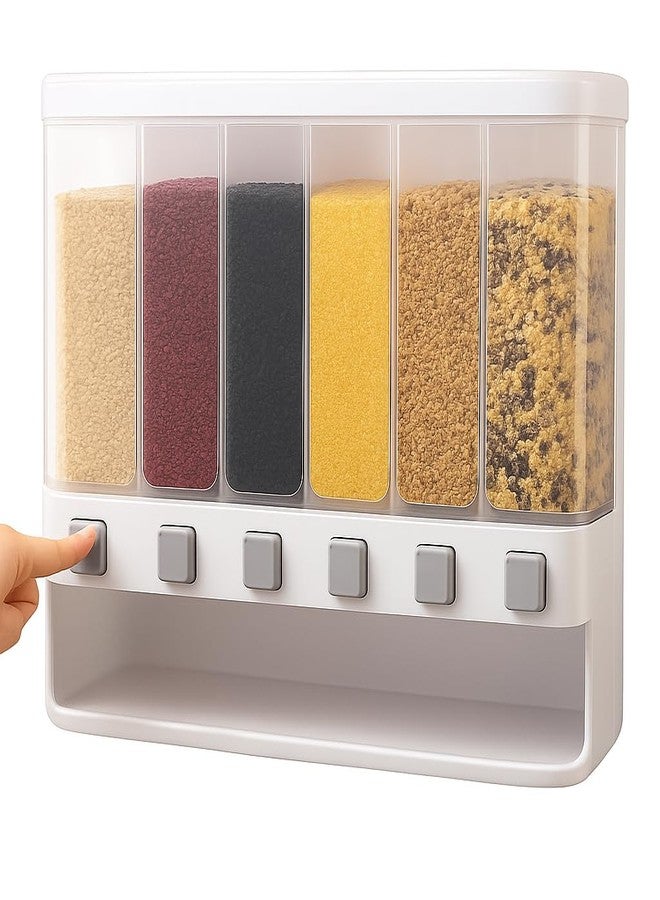SKYWORK Grain Dispenser with Measuring Cup Dry Food Dispenser Snack Dispenser Rice Storage Container for Kitchen Organizing,Kitchen Storage Food Dispensers 6Grid - Image 1