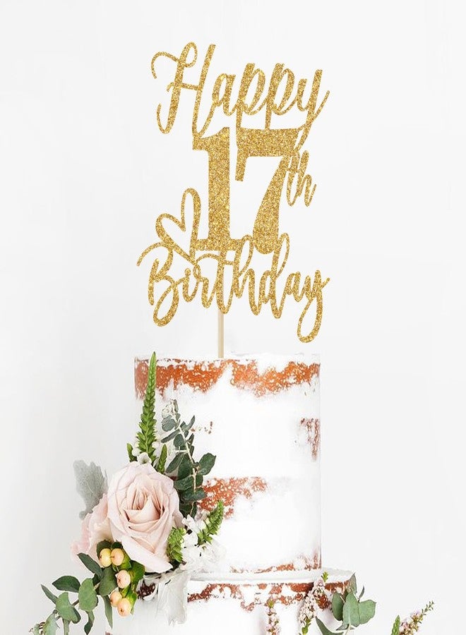 Yotawebery Happy 17th Birthday Cake Topper, 17th Birthday Decorations, Cheers to 17 Years, Hello 17, 17th Happy Birthday Party Supplies Gold Glitter - Image 2