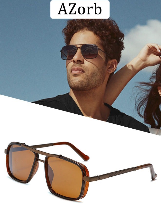 AZorb Polarized Sunglasses Men Women Metal Square Aviator Frame for Men's Women's Sun Glassess Outdoor Driving Fishing Accessories UV Protection Shades Brown - Image 1
