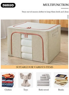 DUNISO 2 Pack Closet Storage Box with Metal Frame, Stackable Flodable Closet Container Organizer with Lids Handle Double & Zippers, Large Capacity Wardrobe Clothes Storage Box with Clear Window for Blanket, Bedding, Clothes, Comforter  - Image 5