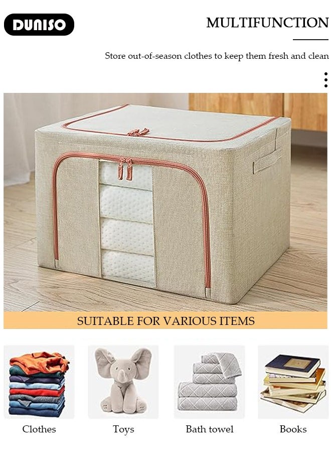 DUNISO - 2 Pack Closet Storage Box with Metal Frame, Stackable Flodable Closet Container Organizer with Lids Handle Double & Zippers, Large Capacity Wardrobe Clothes Storage Box with Clear Window for Blanket, Bedding, Clothes, Comforter - Image 1