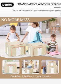 DUNISO 2 Pack Closet Storage Box with Metal Frame, Stackable Flodable Closet Container Organizer with Lids Handle Double & Zippers, Large Capacity Wardrobe Clothes Storage Box with Clear Window for Blanket, Bedding, Clothes, Comforter  - Image 2
