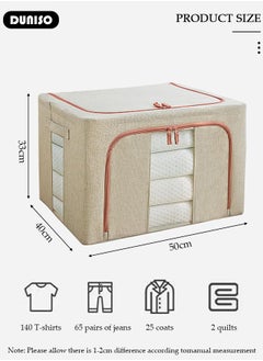 DUNISO 2 Pack Closet Storage Box with Metal Frame, Stackable Flodable Closet Container Organizer with Lids Handle Double & Zippers, Large Capacity Wardrobe Clothes Storage Box with Clear Window for Blanket, Bedding, Clothes, Comforter  - Image 4