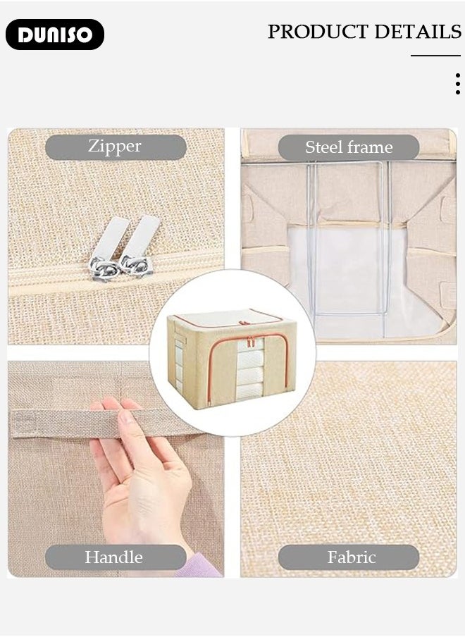 DUNISO - 2 Pack Closet Storage Box with Metal Frame, Stackable Flodable Closet Container Organizer with Lids Handle Double & Zippers, Large Capacity Wardrobe Clothes Storage Box with Clear Window for Blanket, Bedding, Clothes, Comforter - Image 1