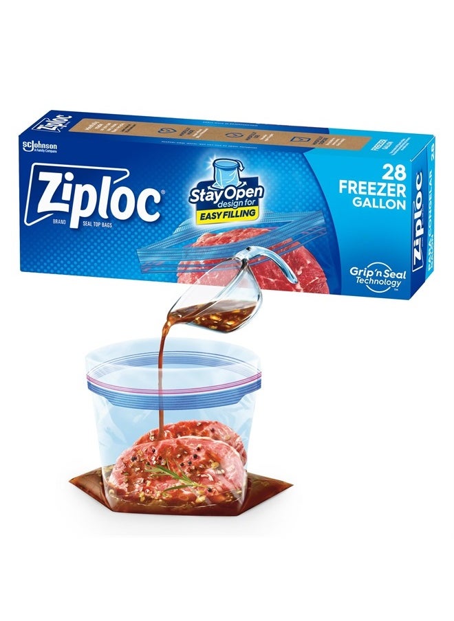 Ziploc Gallon Food Storage Freezer Bags, Stay Open Design with Stand-Up Bottom, Easy to Fill, 28 Count  - Image 1
