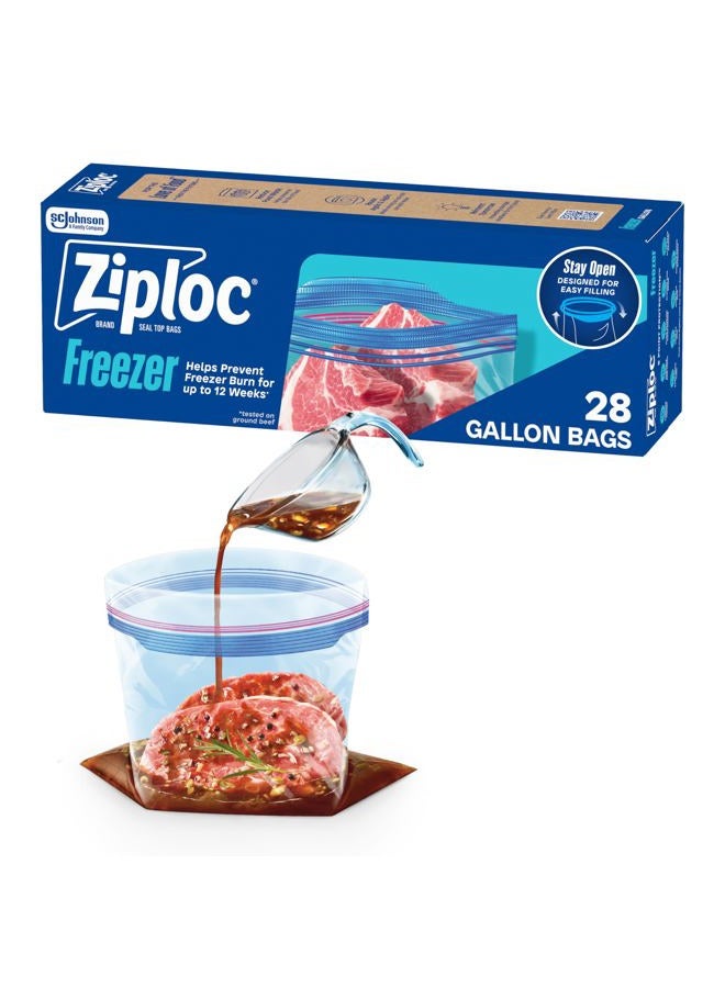 Ziploc Gallon Food Storage Freezer Bags, Stay Open Design with Stand-Up Bottom, Easy to Fill, 28 Count - Image 1