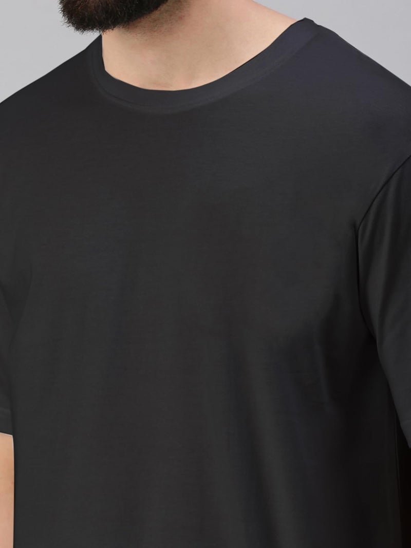 Veirdo®Black Oversized Baggy Fit Drop Shoulder Half Sleeves Round Neck Solid Pure Cotton T-Shirt for Men (OS_100_Black_M) - Image 5