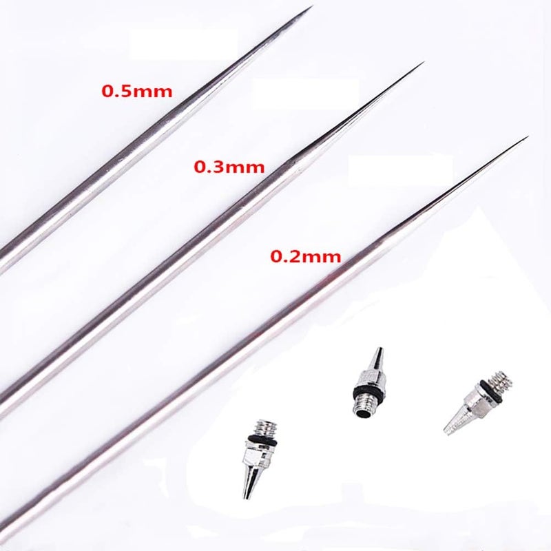 Uouteo Airbrush Replacement Parts: 0.2mm, 0.3mm, 0.5mm Needles & Nozzles for Airbrush Trigger Gun - Stainless Steel & Copper - Black - Handheld - Painting - Image 3