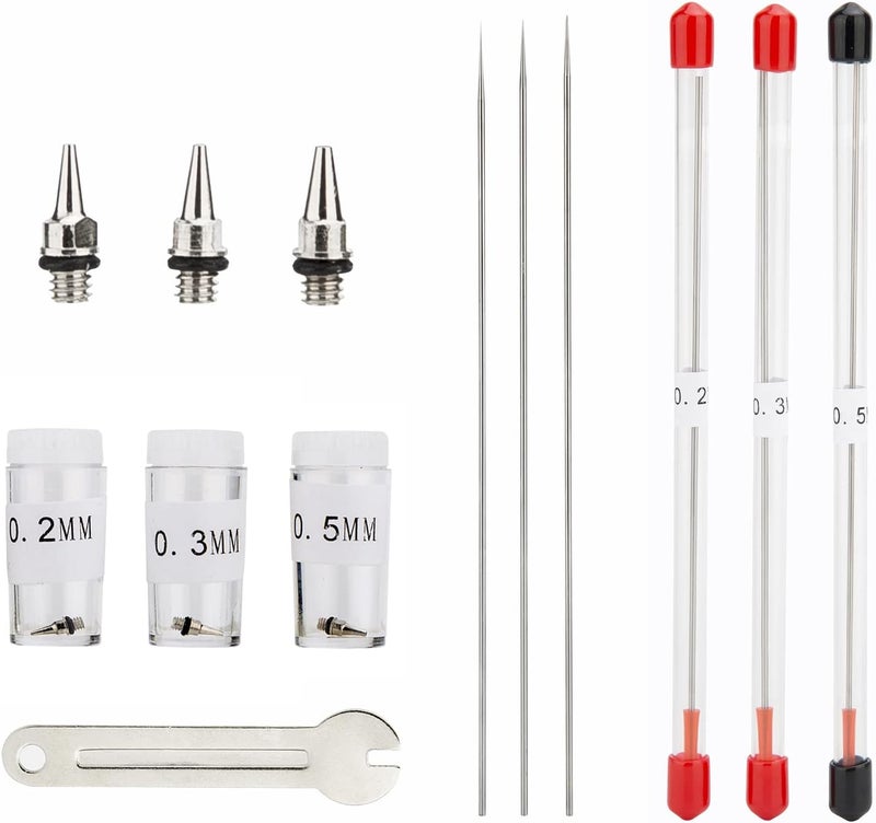 Uouteo Airbrush Replacement Parts: 0.2mm, 0.3mm, 0.5mm Needles & Nozzles for Airbrush Trigger Gun - Stainless Steel & Copper - Black - Handheld - Painting - Image 1