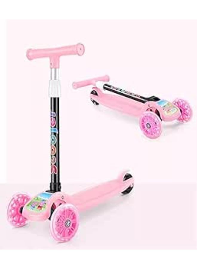 Generic Baby girls pink folding scooter easy to carry and store - Print And Character May Vary 