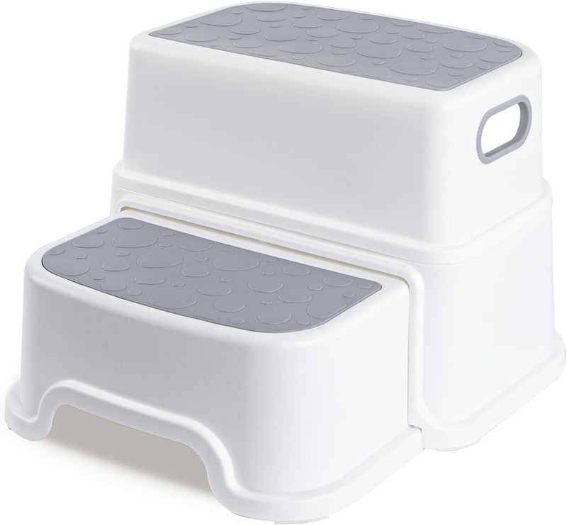 MORPICH 2 Step Stool for Kids Toddler Step Stool Child Foot Stool AntiSlip Step Stool Double Step StairsTwo Step Stool Kids Stools Bathroom Training Small Stool GreyWhite