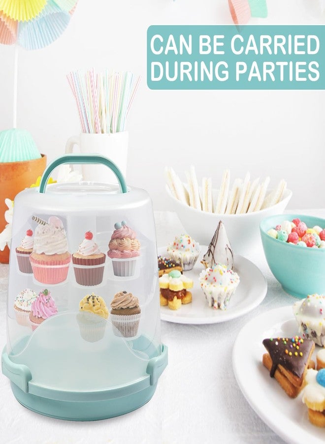 HomDSim Cake Carrier Round Cake Stand Plus Height Cake Container with Cupcakes Pad, Handle, Lid Reusable Package Box for Transporting Desserts,Pie,Toast,Fruit (10" Blue) - Image 4