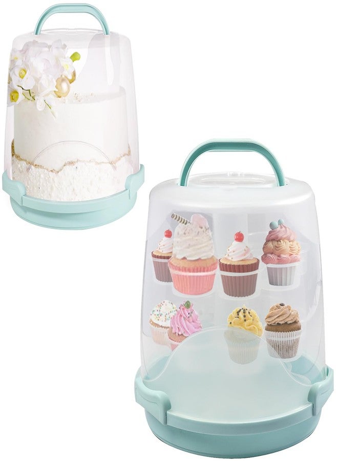 HomDSim Cake Carrier Round Cake Stand Plus Height Cake Container with Cupcakes Pad, Handle, Lid Reusable Package Box for Transporting Desserts,Pie,Toast,Fruit (10" Blue) - Image 1