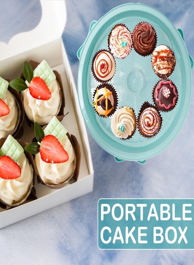 HomDSim Cake Carrier Round Cake Stand Plus Height Cake Container with Cupcakes Pad, Handle, Lid Reusable Package Box for Transporting Desserts,Pie,Toast,Fruit (10" Blue) - Image 3