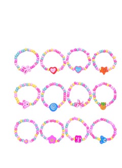 12 Colourful Wooden Bracelets Set, Wooden Beaded Friendship Bracelets for Girls, Ideal Party Bag Fillers and Favours, Suitable for Party Gift for Kids