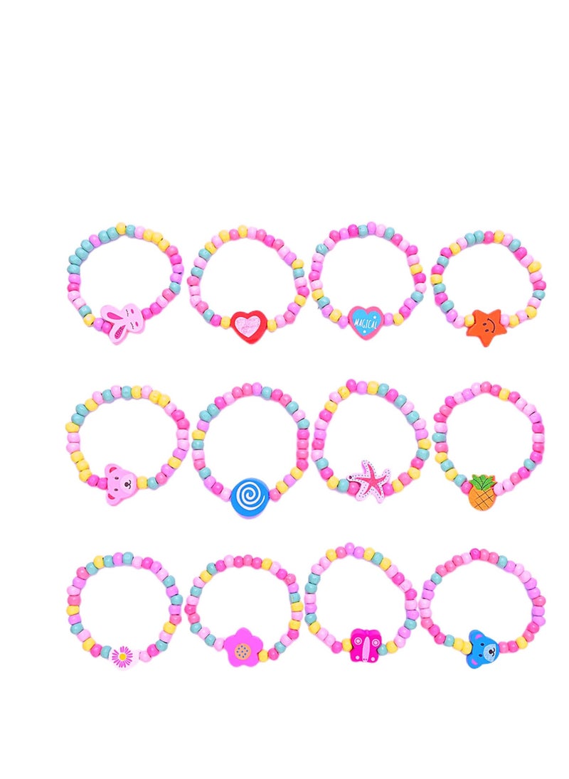 Excefore - 12 Colourful Wooden Bracelets Set, Wooden Beaded Friendship Bracelets for Girls, Ideal Party Bag Fillers and Favours, Suitable for Party Gift for Kids - Image 1
