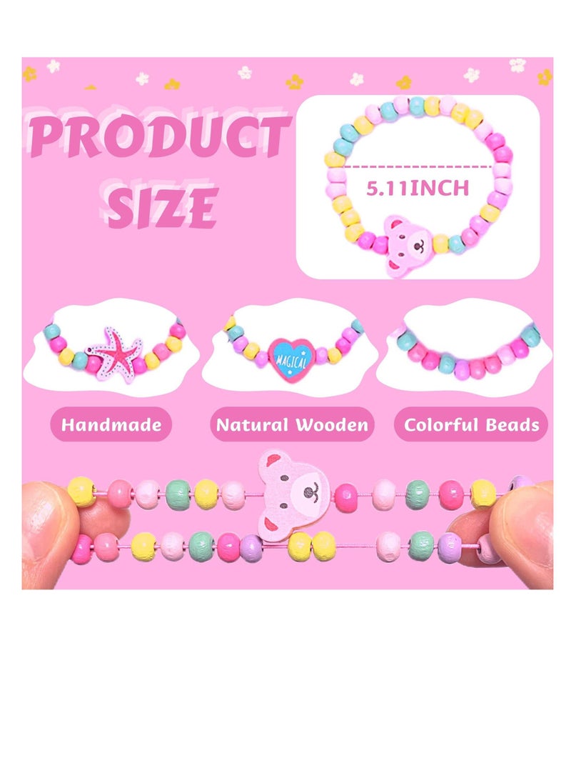 Excefore - 12 Colourful Wooden Bracelets Set, Wooden Beaded Friendship Bracelets for Girls, Ideal Party Bag Fillers and Favours, Suitable for Party Gift for Kids - Image 1