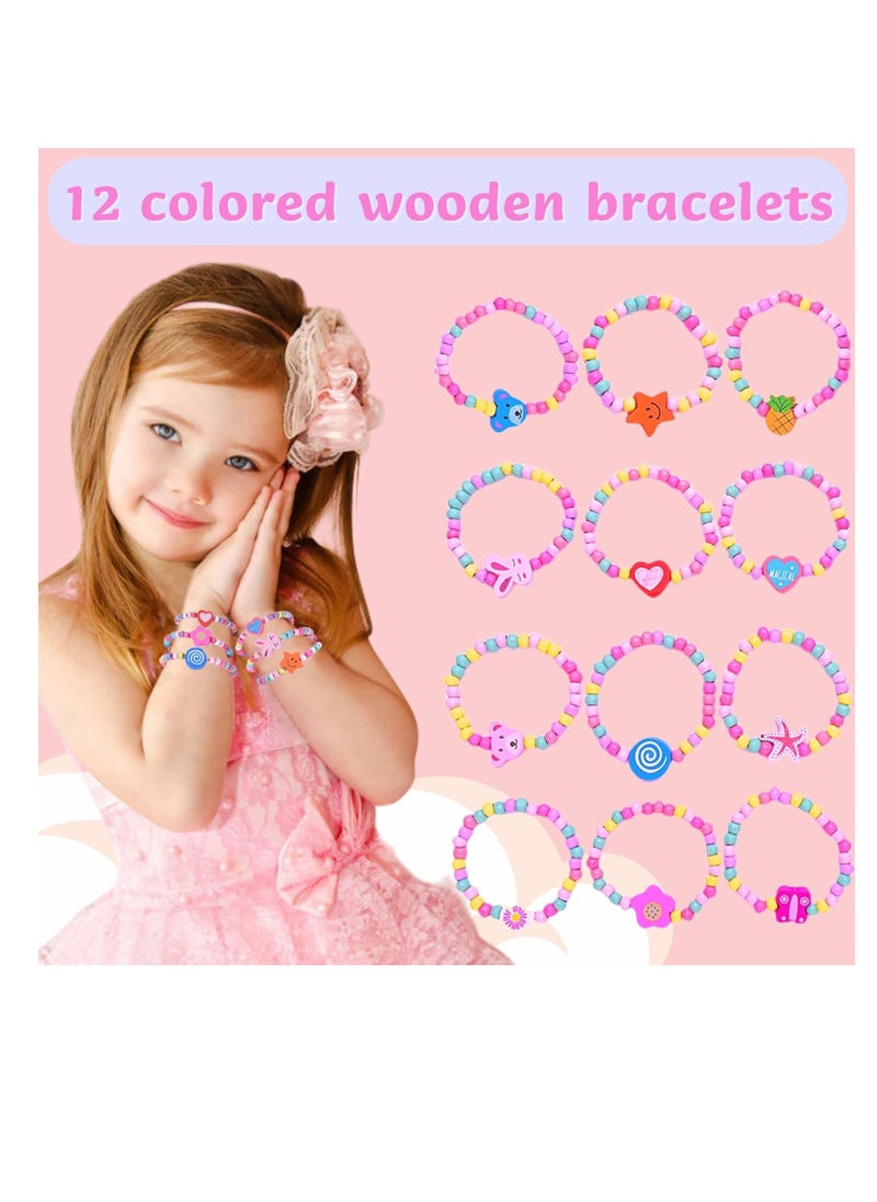 Excefore - 12 Colourful Wooden Bracelets Set, Wooden Beaded Friendship Bracelets for Girls, Ideal Party Bag Fillers and Favours, Suitable for Party Gift for Kids - Image 1