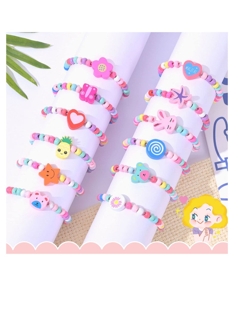 Excefore - 12 Colourful Wooden Bracelets Set, Wooden Beaded Friendship Bracelets for Girls, Ideal Party Bag Fillers and Favours, Suitable for Party Gift for Kids - Image 1