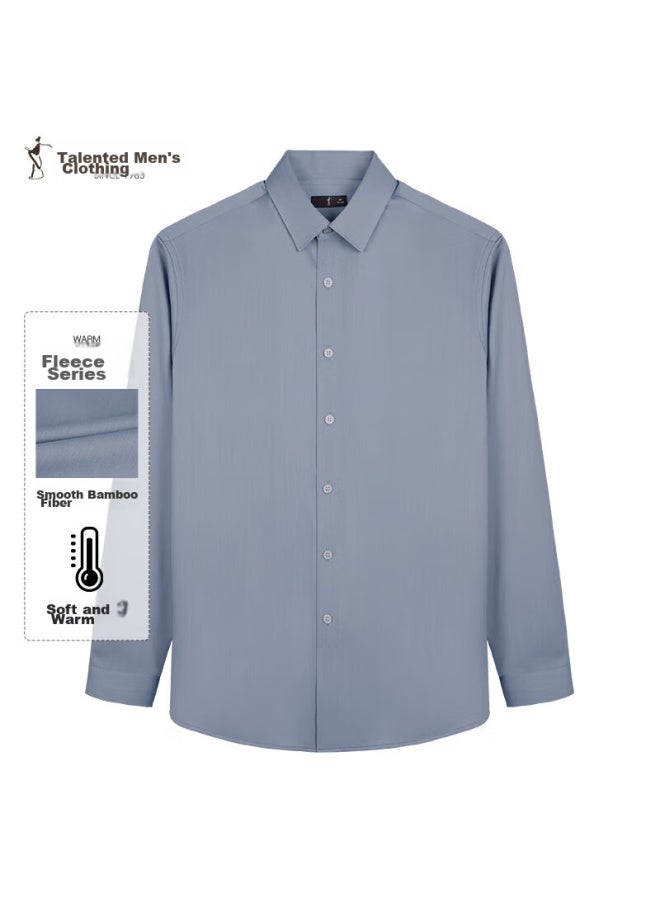 Tries Men's Fleece-lined Shirt, 3a Antibacterial, Autumn And Winter Solid Color, Brand Logo, Warm Long-sleeve Business Casual Shirt For Me - Image 1