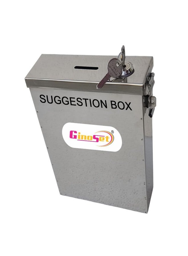 GinoSet® Stainless Steel Slim Multipurpose Use Letter,Suggestion Box,Complaint, Donation Box .Table Top or Wall Mount (with Pre Fited Lock & 2 Key) - Image 1
