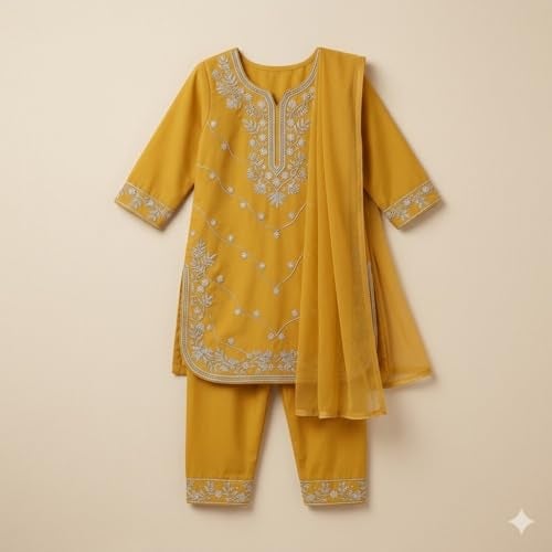 A.T.U.N. (ALL THINGS UBER NICE) Elegant Embroidered Heavy Thread Work 3 Piece Salwar Suit Set with Dupatta for Girls | Traditional Festive Ethnic Wear Party Outfit - Image 3