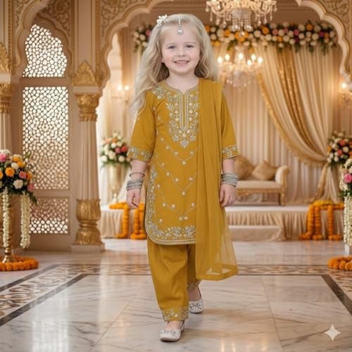 A.T.U.N. (ALL THINGS UBER NICE) Elegant Embroidered Heavy Thread Work 3 Piece Salwar Suit Set with Dupatta for Girls | Traditional Festive Ethnic Wear Party Outfit - Image 2