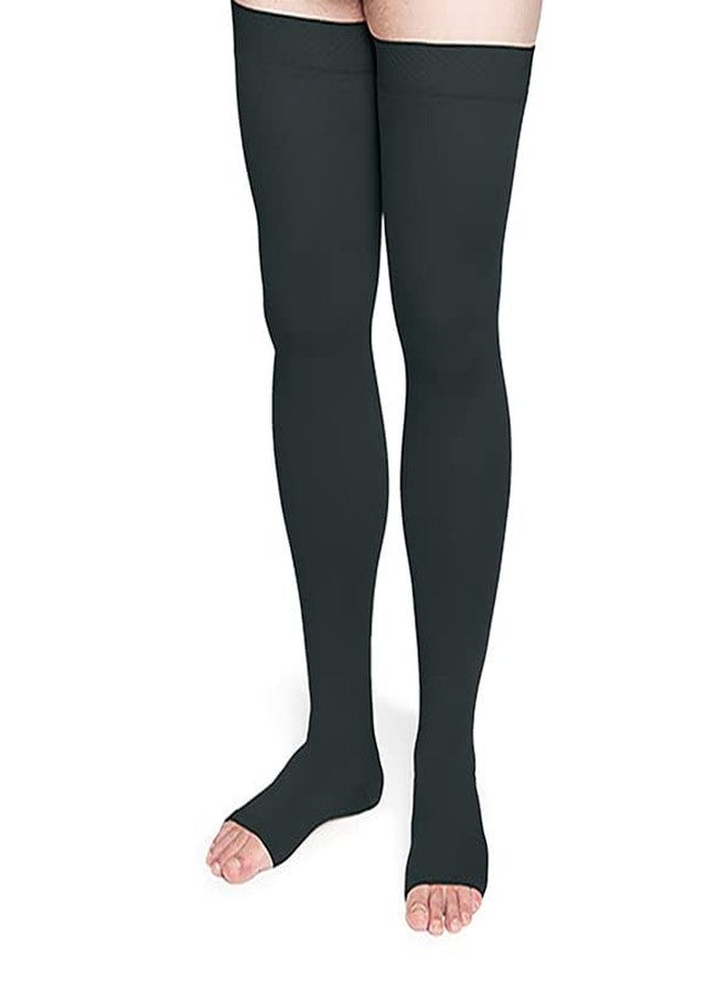 Sigvaris Specialty 552 Secure Unisex 20-30 Open Toe Thigh High Compression Stockings w/Silicone Band Black M2 Long