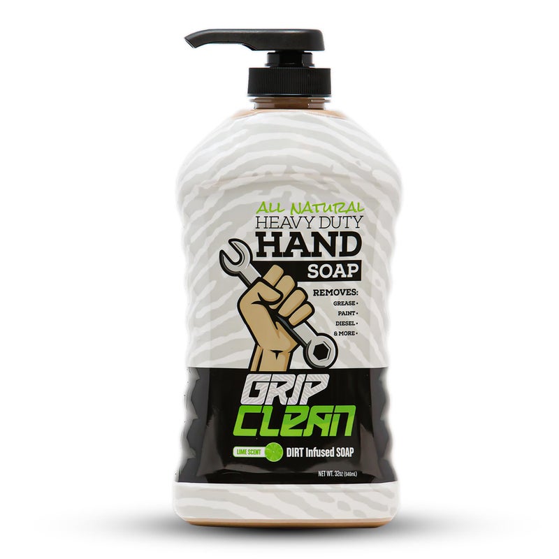 Grip Clean  Hand Cleaner for Mechanics  HeavyDuty Mechanic Soap Liquid Hand Soap with Natural Pumice  Clay to Absorb Tough Grease Oil  Dirt  Moisturizing Coconut Oil Lime Scent 32oz