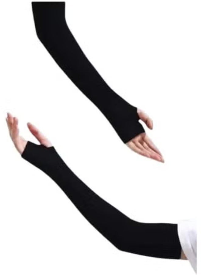 معصم أسود طويل أنيق وعصري كم قفاز  تصميم عملي للحماية والدفء مريحة - Image 1