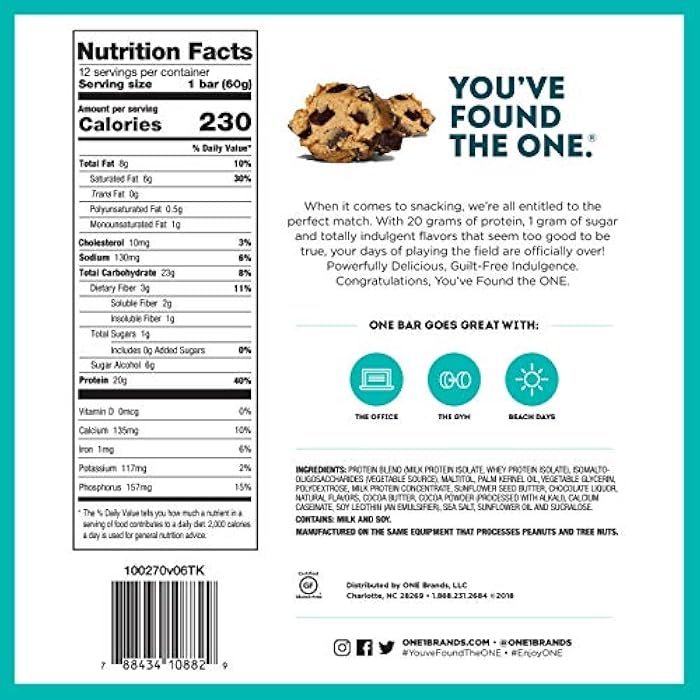 One Protein Bars Chocolate Chip Cookie Dough, 2.12 Oz, 4 Ct - Image 4