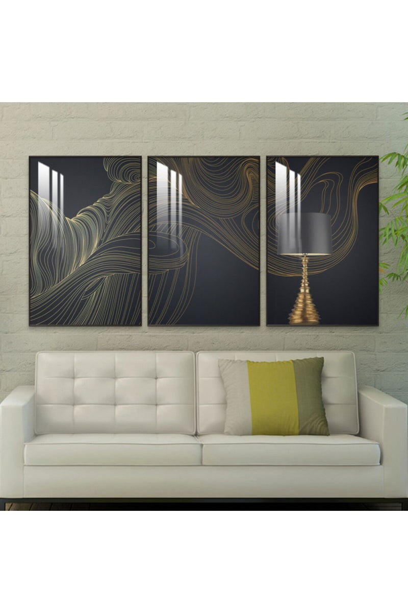 Marktna Three wooden wall painting with a frame and a clear acrylic layer - Image 1