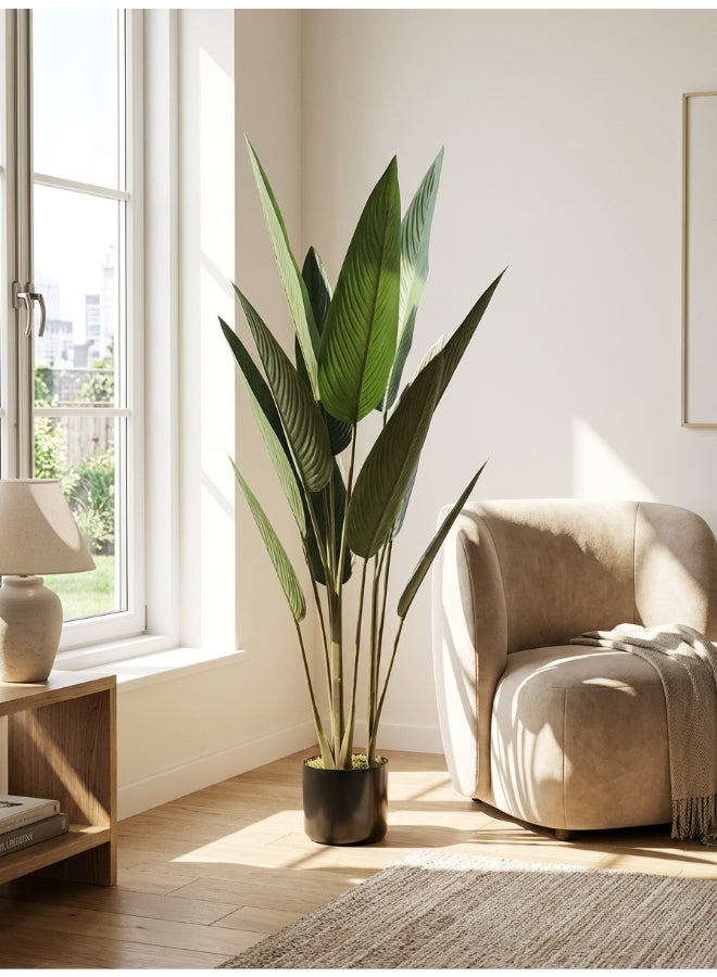 Noon East Paradise Birds 115cm (3.7 ft) Tall Artificial Tree with Pot | Floor Plant with Lifelike Design & Texture - Green | Decorative Natural Texture Tree for Home, Living Room, Study & Office spaces - Image 1