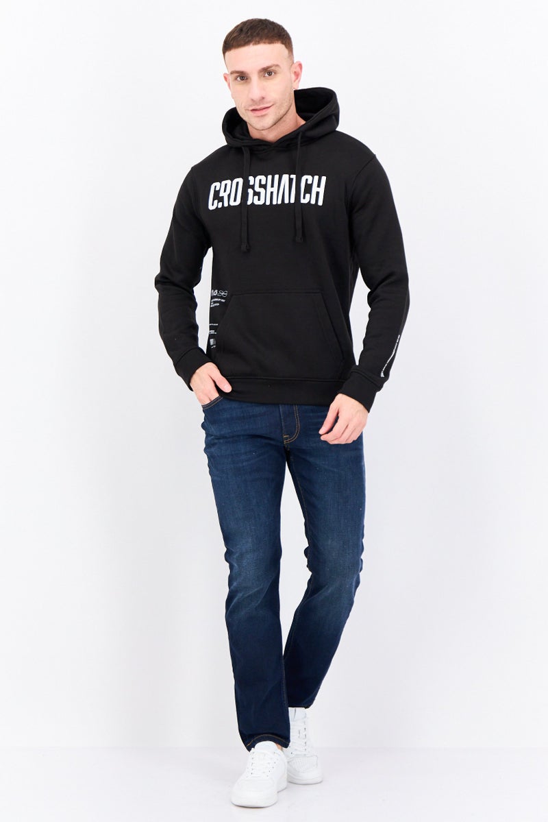 CROSSHATCH سويت شيرت بقلنسوة للرجال بشعار العلامة التجارية بأكمام طويلة، أسود - Image 4