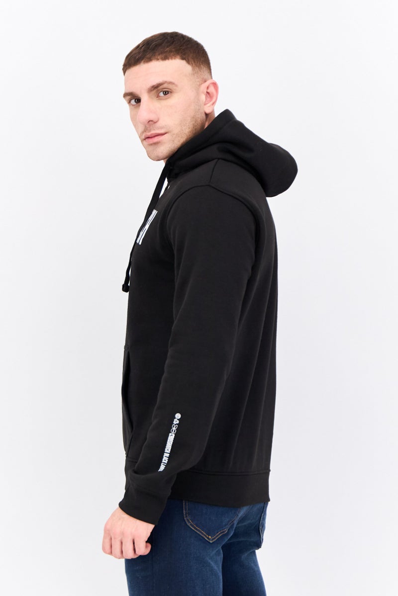 CROSSHATCH سويت شيرت بقلنسوة للرجال بشعار العلامة التجارية بأكمام طويلة، أسود - Image 2