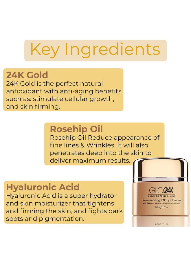 GLO24K UNLEASH THE POWER OF GOLD Glo24K Eye Cream With 24K Gold Hyaluronic Acid Rosehip Oil And Vitamins. Minimizes Wrinkles And Finelines Around The Eyes.  - Image 3