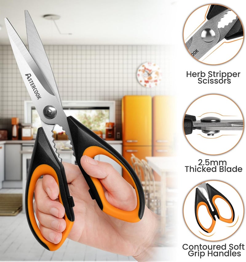 Astercook Heavy Duty Kitchen Shears with Serrated Blade, Ergonomic Handle - For Poultry, Herbs, Vegetables - Image 3